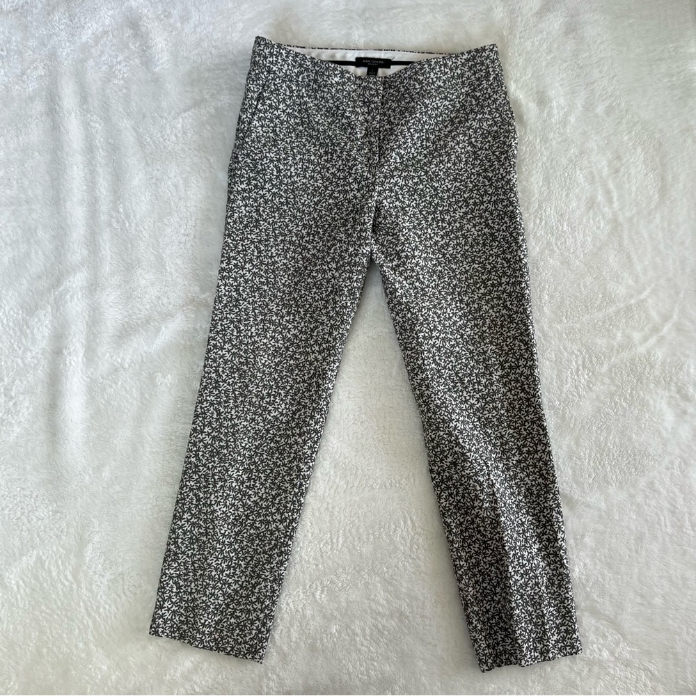 Ann Taylor Devin Fit Ankle Pants Leaf Print Olive Green Sz 2 Workwear Office